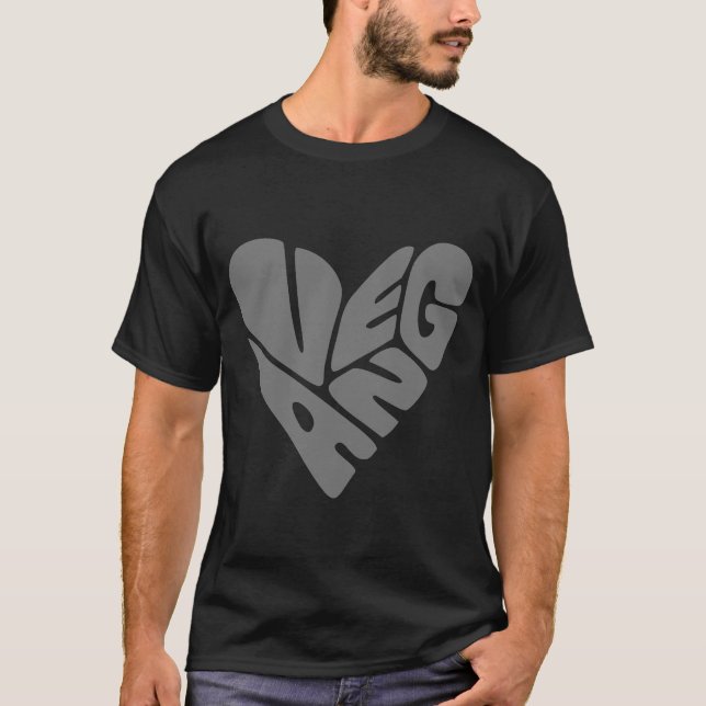Vegan Modern Text Big Grey Heart Simple Design T-Shirt (Front)