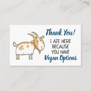 Vegan outreach restaurant thank you business card