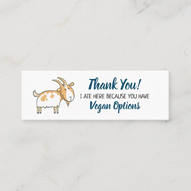 Vegan outreach restaurant thank you mini business card (Front)