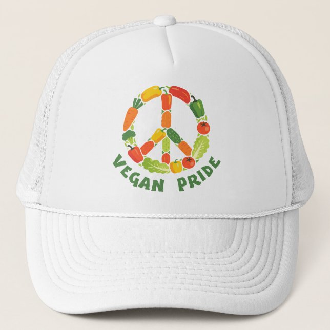 Vegan Peace Produce Pride Trucker Hat (Front)
