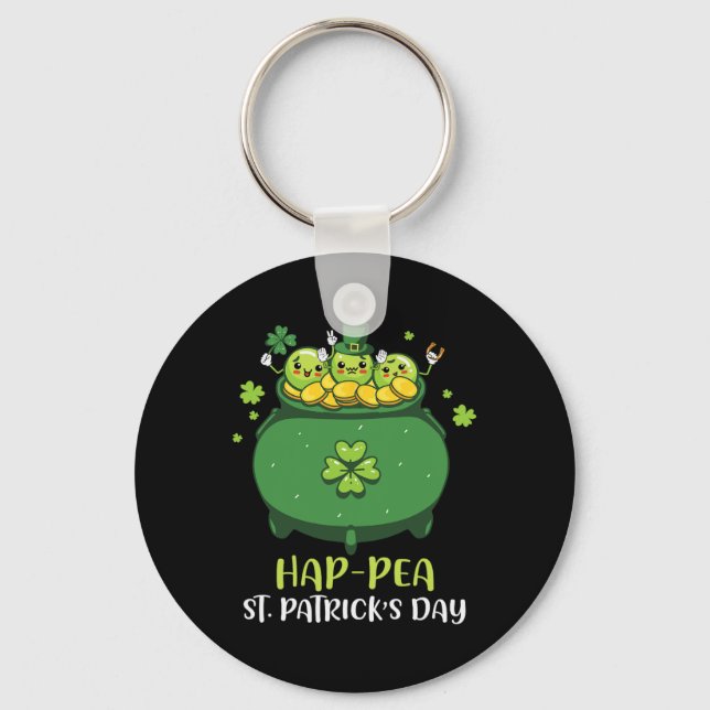 Vegan Peas Plant Sed Hap-pea St. Patricks Day Pea  Key Ring (Front)