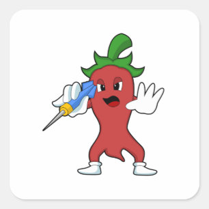 Vegan Pepper at Darts with Dart.PNG Square Sticker