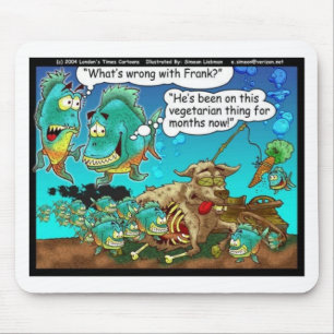 Vegan Pirahanas Funny Offbeat Cartoon Gifts Mouse Mat