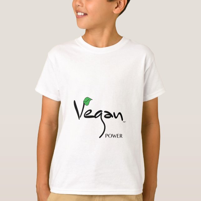 Vegan Power with Green Leaf Cool T-Shirt (Front)