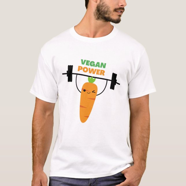 Vegan Power Workout Muscle Carrots Bodybuilding T-Shirt (Front)