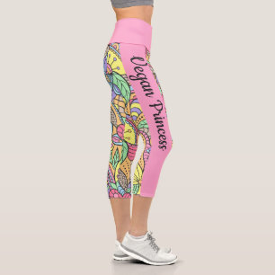 Vegan Princess colourful floral mandala Capri Leggings
