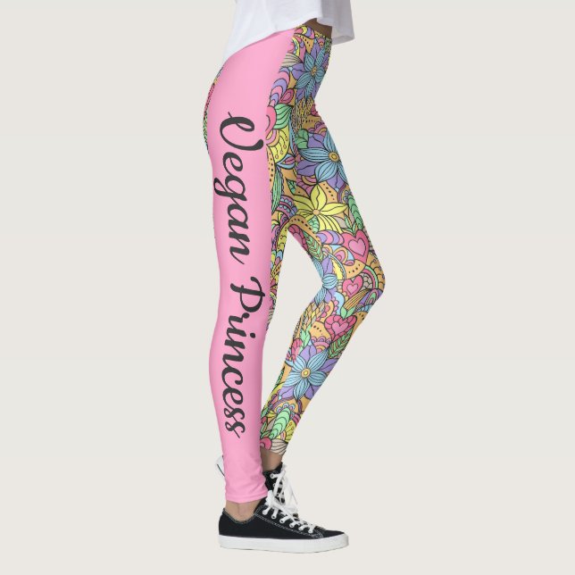 Vegan Princess colourful floral mandala Leggings (Right)