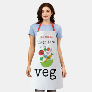 Vegan Quote Living Life on the Veg Name White Apron