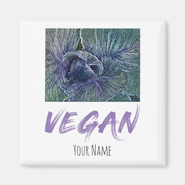 Vegan Red Cabbage Vintage gift Magnet (Front)