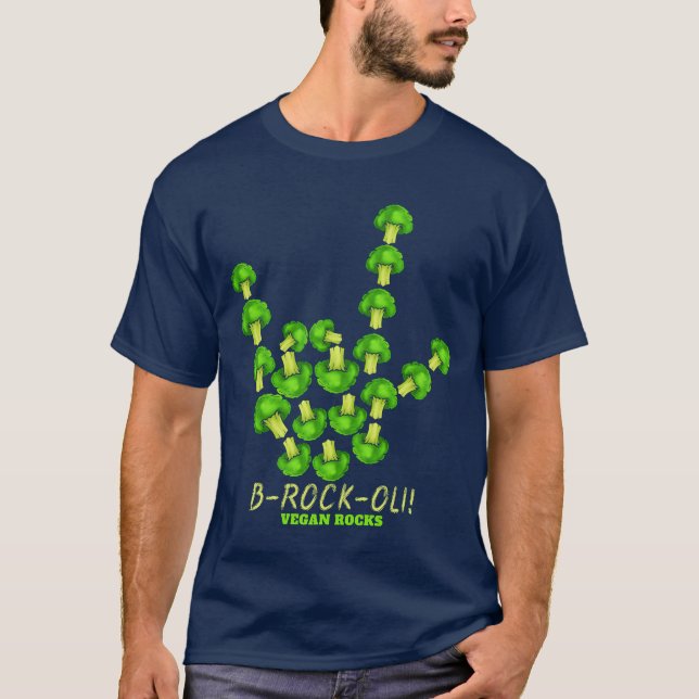 Vegan Rocks Sign Of Horns With Broccoli gift T-Shirt (Front)