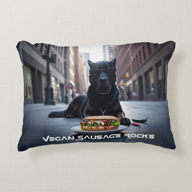 VEGAN SAUSAGE ROCKS - FUN DECORATIVE CUSHION (Front)