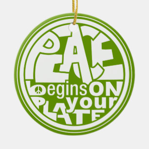 Vegan Slogan Peace Begins On Your Plate Ceramic Tree Decoration