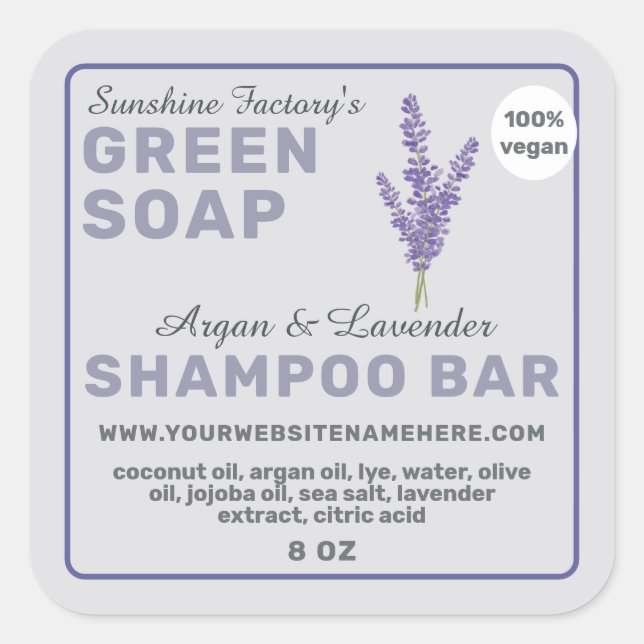 Vegan Soap Shampoo Bar Pastel Purple Square Sticker (Front)