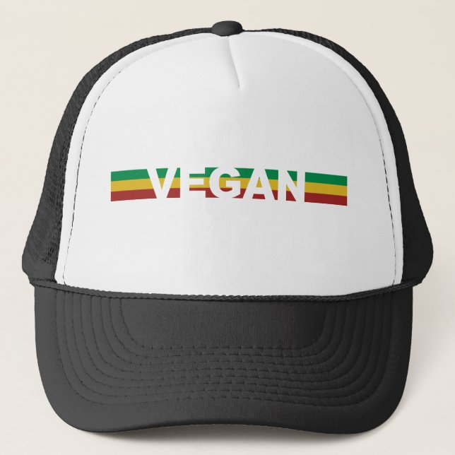 Vegan Stripes Rasta Trucker Hat (Front)