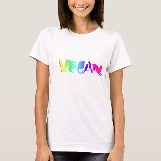 VEGAN SYMBOL RAINBOW ON WOMEN'S WHT LONG T-Shirt (Front)
