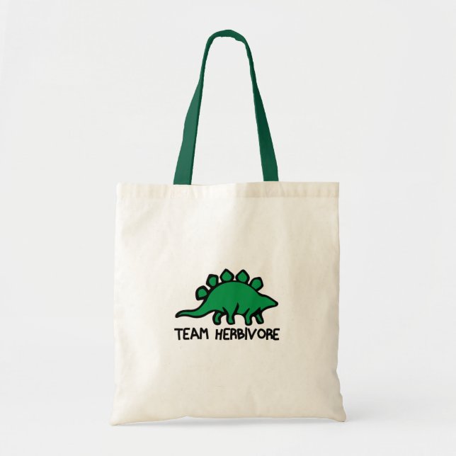 Vegan Team Herbivore Cute and Funny Dinosaur Tote Bag (Front)