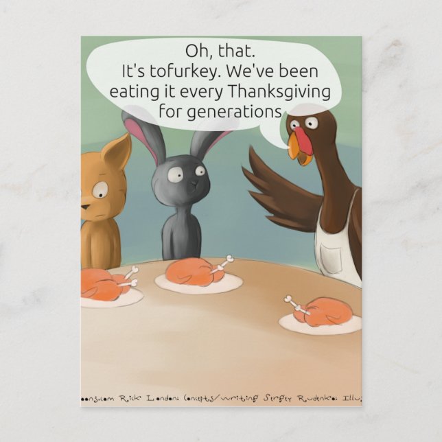 Vegan Thanksgiving Funny Holiday Postcard (Front)