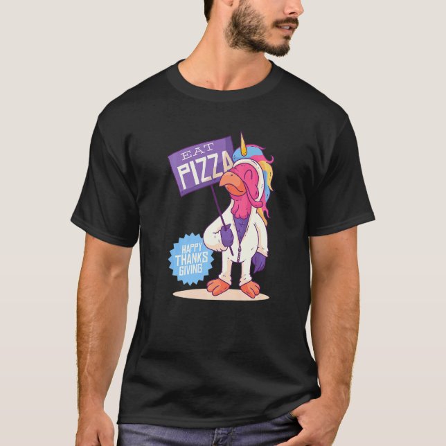 Vegan Turkey Pizza Thanksgiving Unicorn Costume T-Shirt (Front)