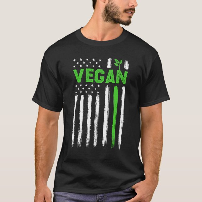 Vegan USA American Flag Vegetarian Farming Vegan 4 T-Shirt (Front)