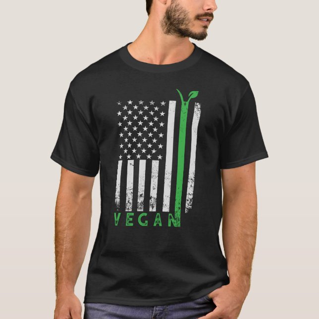 Vegan USA American Flag World Vegetarian Day T-Shirt (Front)