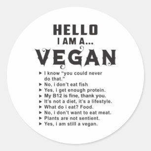 Vegan Vegetarian Vegetables Veganism Funny Gift Classic Round Sticker
