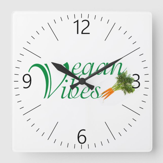 Vegan vibes square wall clock (Front)