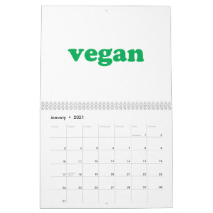 Vegan white and green modern typography calendar