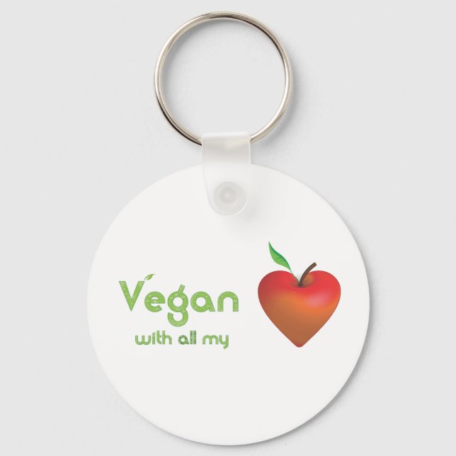 Vegan with all my heart (red apple heart) key ring (Front)