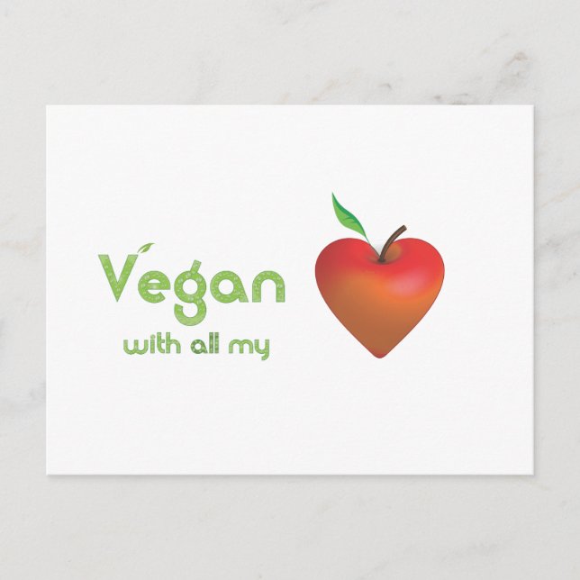 Vegan with all my heart (red apple heart) postcard (Front)