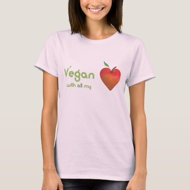 Vegan with all my heart (red apple heart) T-Shirt (Front)