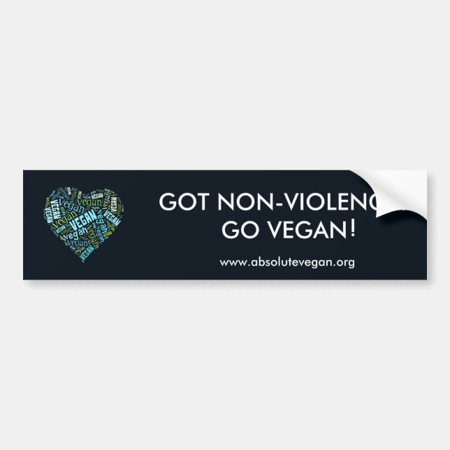 "Vegan" Word-Cloud Mosaic (Heart) & Quote Bumper Sticker (Front)