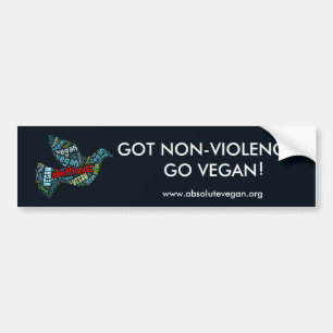 "Vegan" Word-Cloud Mosaic (Peace Dove) & Quote Bumper Sticker