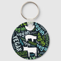 "Vegan" Word-Cloud Mosaic with Cow, Pig & Hen
