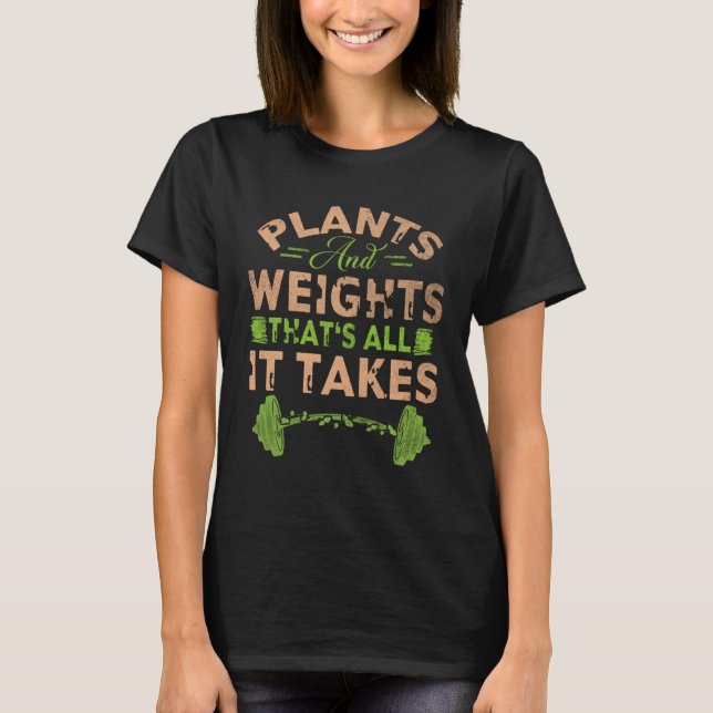 Vegan Workout  Powered Plants Protein Vegetarian T-Shirt (Front)