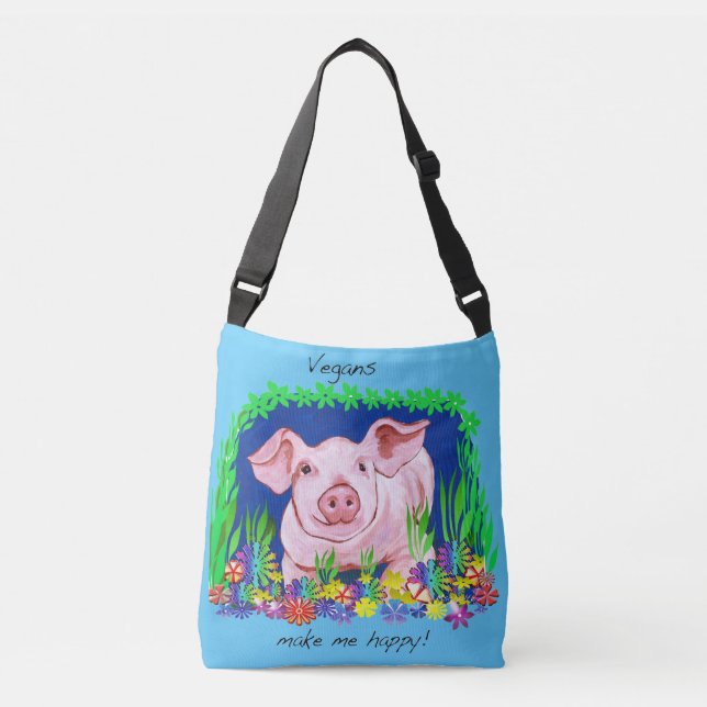 Vegans make me happy! Cute pig bag (Front)