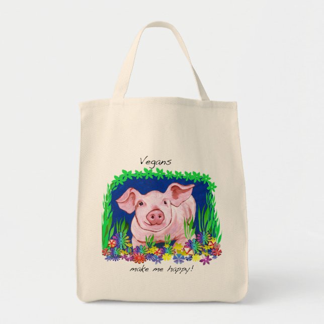 Vegans make me happy Grocery Tote Bag (Front)