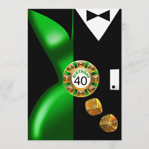 Vegas Art Deco Swank 40th Birthday green black Invitation