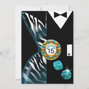 Vegas Art Deco Zebra Swank 15th Birthday Invitation