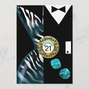 Vegas Art Deco Zebra Swank 21st Birthday Invitation