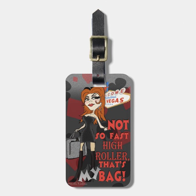 Vegas Baby! Luggage Tag - Redhead version (Front Vertical)
