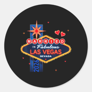 Vegas Bachelor Party Married In Vegas Groom Bride Classic Round Sticker