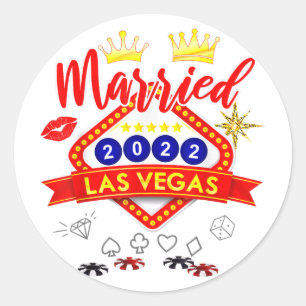 Vegas Bachelor Party Married In Vegas Groom Bride Classic Round Sticker