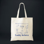 Vegas Bachelorette Tote bag<br><div class="desc">"Lucky in Love" themed tote bags to match with your bachelorette party! These Las Vegas themed, customisable accessories make for perfect bridesmaid gifts. Change the colours, bride's name, some of the fonts, tote bag type etc. and make these your own for your bachelorette weekend! Find the matching t-shirts in our...</div>