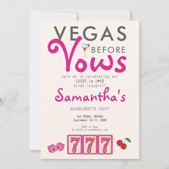 Vegas Before Vows Modern Casino Lucky Bachelorette Invitation (Front)