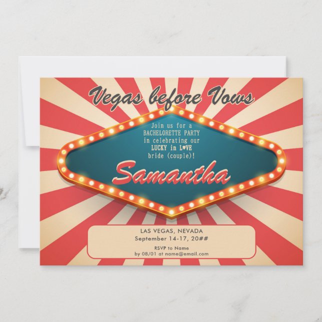 Vegas Before Vows Modern Lucky Casino Bachelorette Invitation (Front)