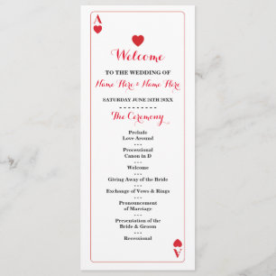 Vegas Casino Ace of Hearts Cards Wedding Program