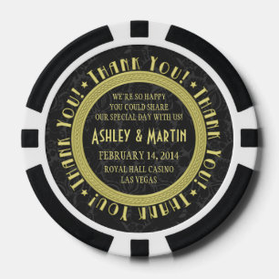 Vegas Casino Black Gold Wedding Thank You Favour Poker Chips