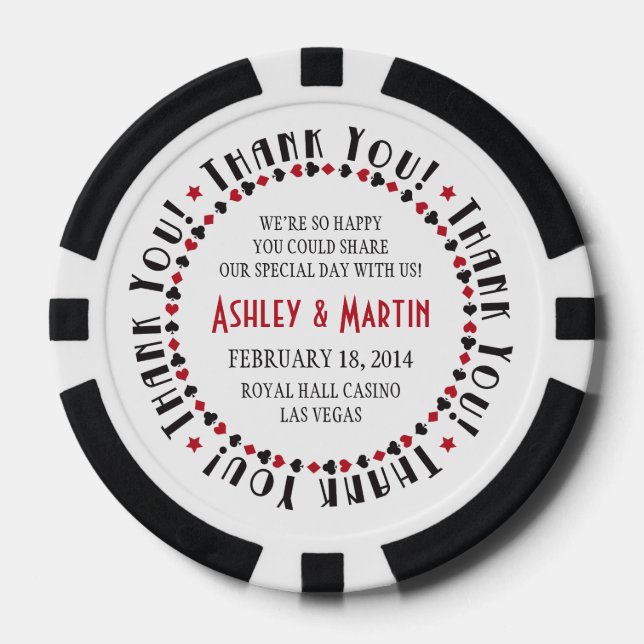 Vegas Casino Card Suits Wedding Thank You Favour Poker Chips (Front)