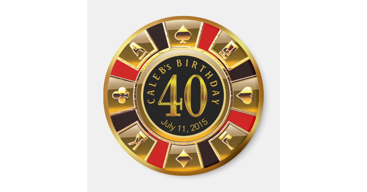 Vegas Casino Chip 40th Birthday Red Gold Black Magnet