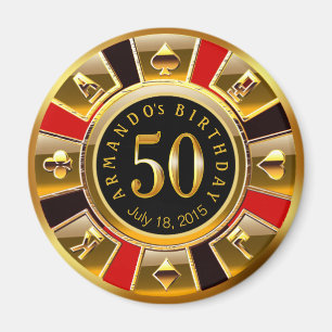 Vegas Casino Chip 50th Birthday red gold black Magnet